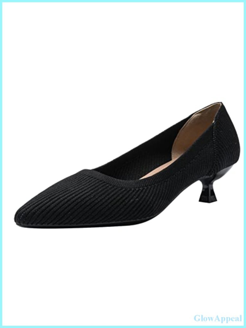 Knit Pointed Toe Kitten Heel Pumps Slip On Comfortable Dress Shoes